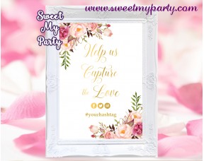 Floral hashtag sign template,Gold hashtag sign template, (31i)